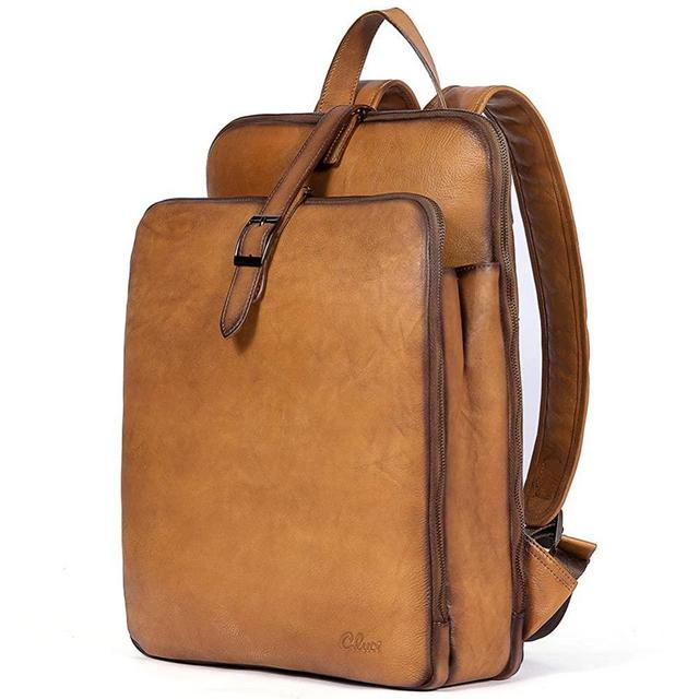CLUCI Womens Backpack Purse Vegetable Tanned Full Grain Leather 15.6 Inch Laptop Travel Business Vintage Large Shoulder Bags Yellow