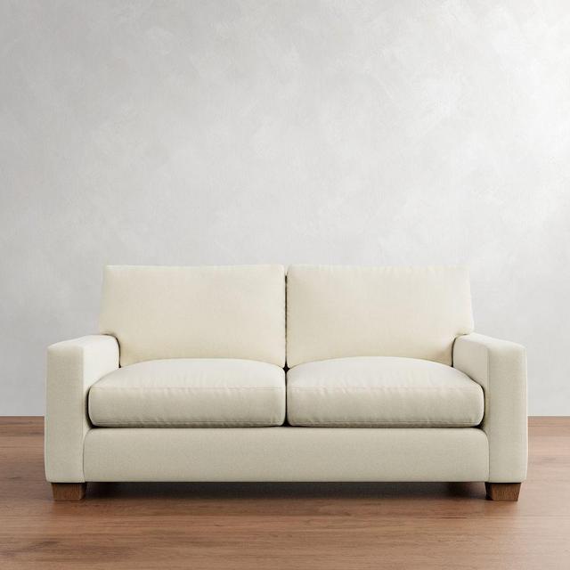 PB Comfort Modern Square Arm Upholstered Full Sleeper Sofa, Memory Foam Cushions, Denim Warm White
