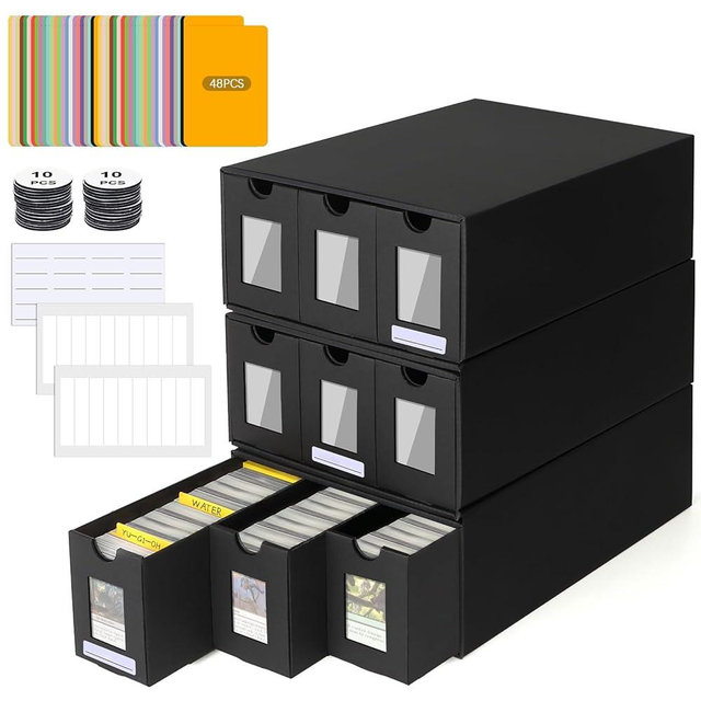 BILIPLE 9000+ Trading Card Storage Box for Commander Display, Card Deck Box Cardboard with 48 Dividers, Labels & Tapes, Trading Card Collection Box Fit for TCG, PTCG, MTG and Sport Cards