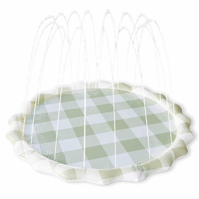 Neutral Gingham Splash Pad for Kids - Outdoor Sprinkler for Kids & Toddlers, Water Mat Sprinkler Toy-Splash Pool 67in