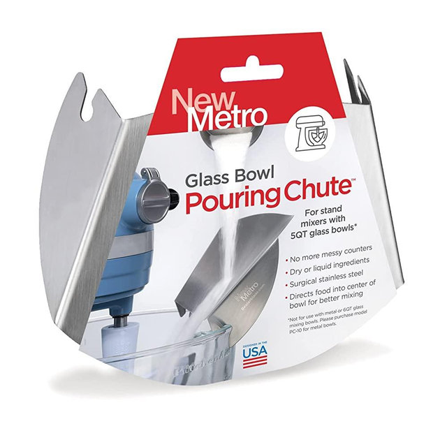 New Metro Design Set of 1 Glass Bowl Pouring Chute, Compatible with KitchenAid Tilt-Head, Silver