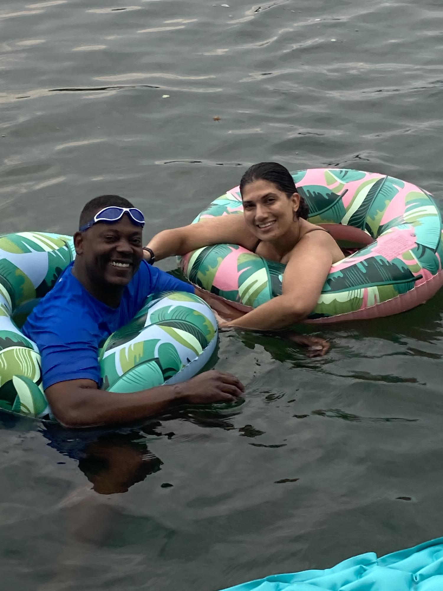 Lake house fun. That water was too dark to be swimming in lol