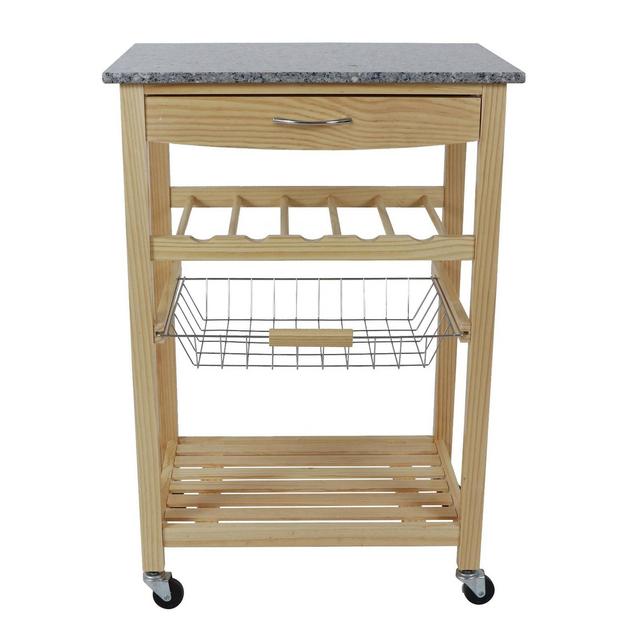 Vernon Wood Kitchen Cart with Marble Top Natural - Decor Therapy