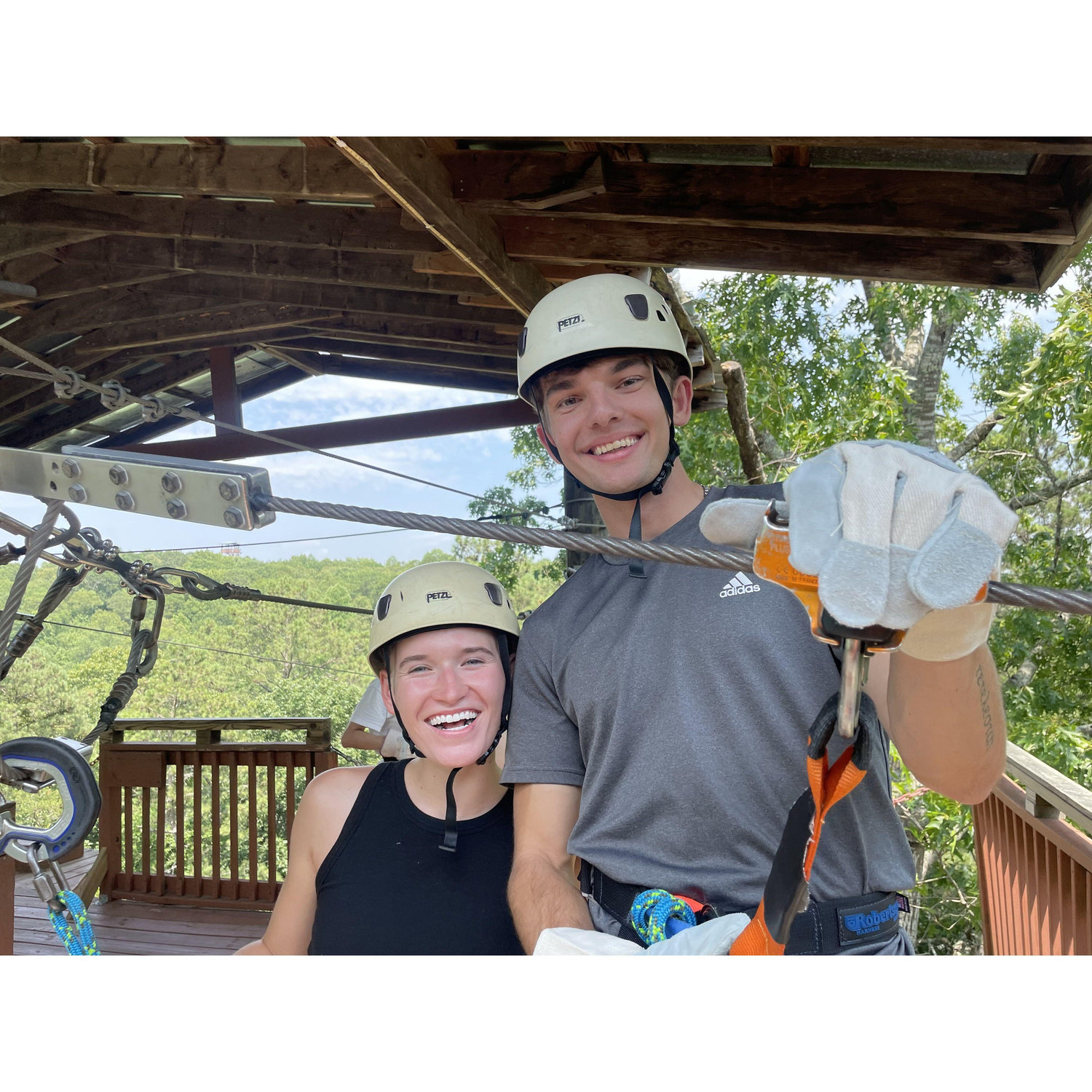 Us braving the ziplines at Historic Banning Mills. Check out our "things to do" tab for more.