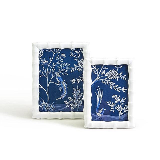 Twos Company Aviary Set of 2 High Gloss Faux Bamboo Photo Frames Includes 2 Sizes: 4 x 6 and 5 x 7 inch, White