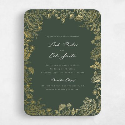 Green Rounded Wedding Invitation - Vicenza Portrait Foil