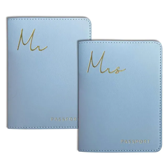 Matching Passport Holders for Bride and Groom,Dual PU Leather with Card Pockets, Gift for Newlyweds MM-Light Blue 0.2 x 4.2 x 5.6