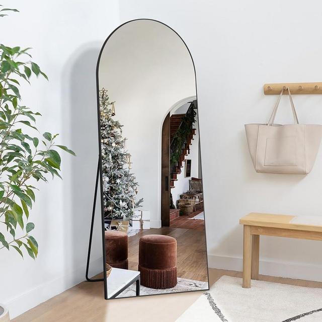 Dolonm 64x21 Inch Arch Full Length Mirror, Aluminum Alloy Frame Floor Mirror, Large Mirror Free-Standing Hanging or Leaning, Full Body Mirror for Living Room, Bedroom, Cloakroom, Hallway, Black