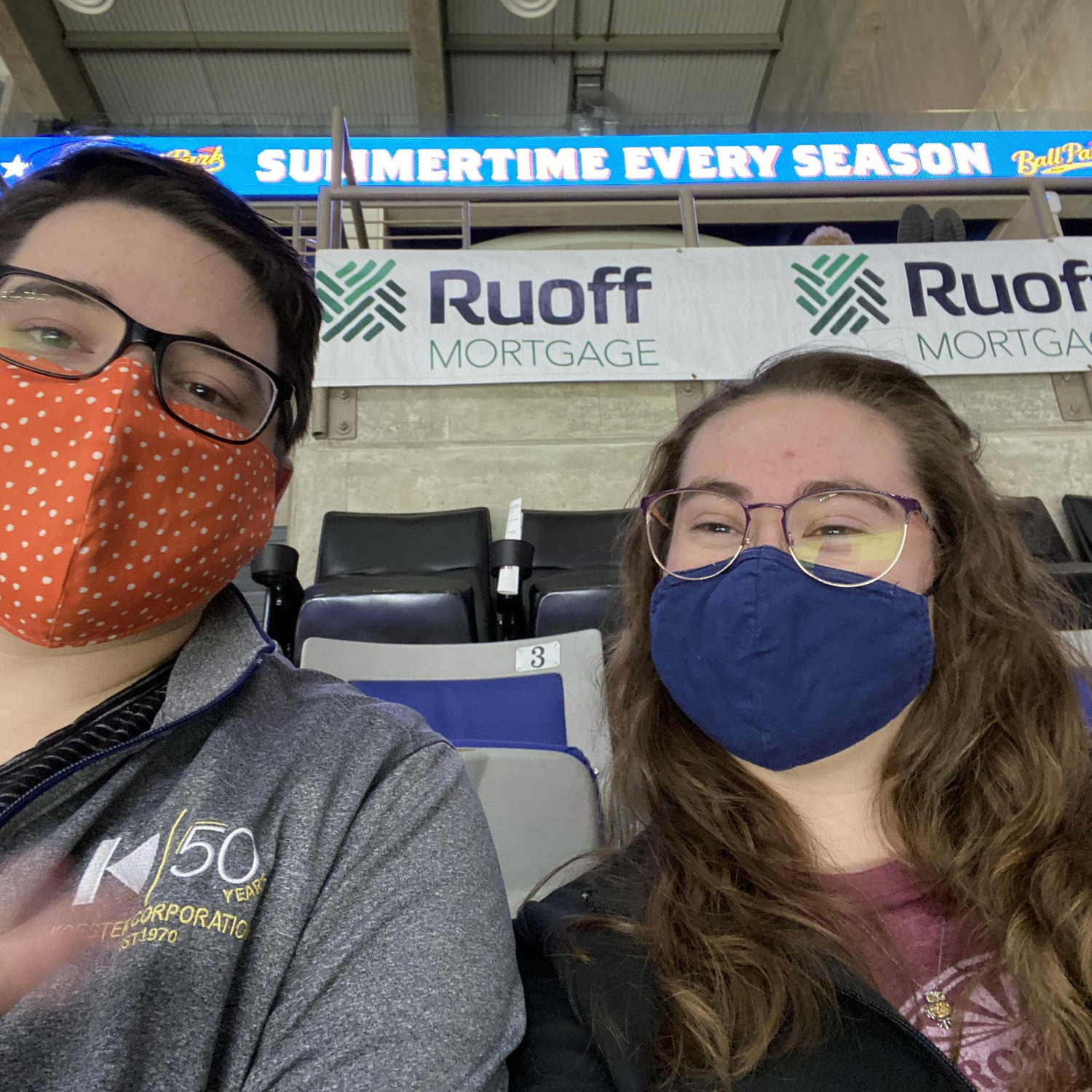 Cheering for the Komet's Hockey team on the night Thom asked Steph to be his girlfriend.