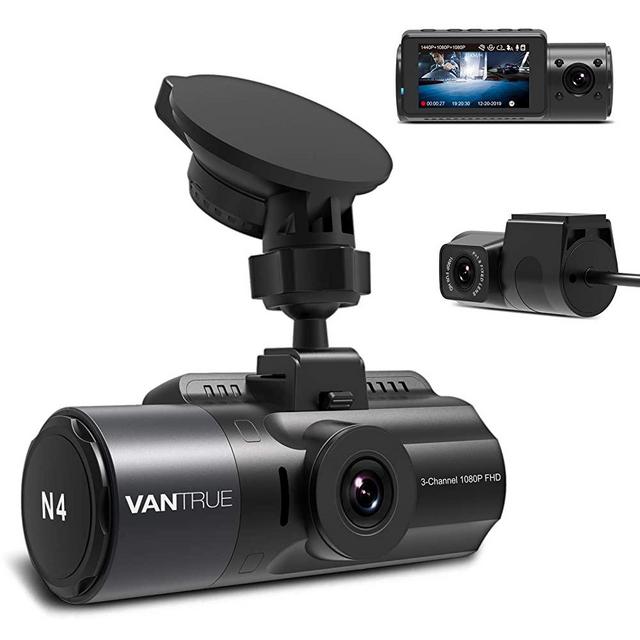 Vantrue N4 3 Channel Dash Cam, 4K+1080P Dual Channel, 1440P+1080P+1080P Front Inside Rear Three Way Triple Car Dash Camera, IR Night Vision, Capacitor, 24 Hours Parking Mode, Support 256GB Max
