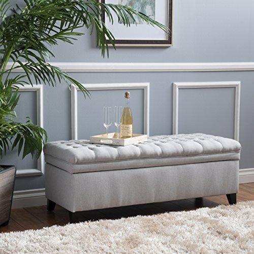 Christopher Knight Home Laguna Tufted Fabric Storage Ottoman, Light Grey