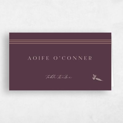 Dark Plum, Purple Wedding Place Card - Sarnai Vegetarian