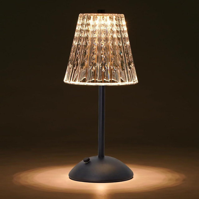 Nusogon Cordless Lamp,Touch Dimmable Crystal Lamp 3 Colors,Portable LED Black Lamp,Rechargeable Small Lamp,Battery Operated Lamp Vintage Lamp for Bedroom Living Room Restaurant Outdoor（Black）