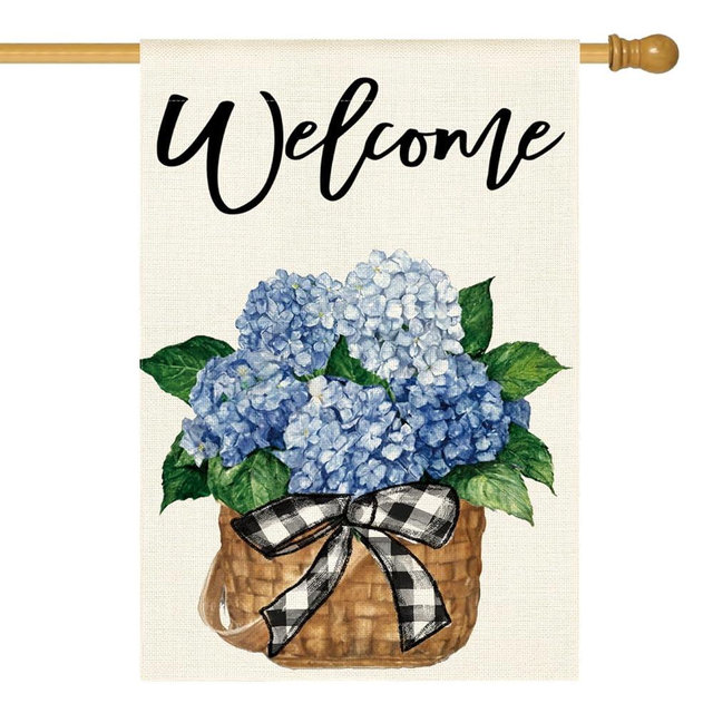 AVOIN colorlife Hydrangea Spring Summer House Flag 28x40 Inch Double Sided Outside, Floral Welcome Yard Outdoor Flag