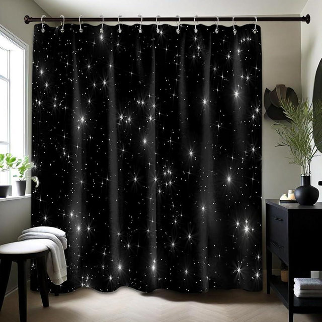 Tonmue Star Space Shower Curtain Black and White Night Sky Galaxy Bathroom Decor, Waterproof Cloth Fabric with Hooks 70" W x 72" L