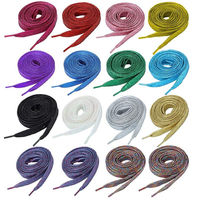 WILLBOND 16 Pairs Glitter Colored Shoelaces 42 Inch Shoe Laces for Flat Sneakers Skate Shoes Sport Shoes Boots