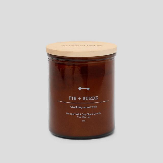 9oz Lidded Glass Jar Crackling Wooden Wick Candle Fir & Suede - Threshold™