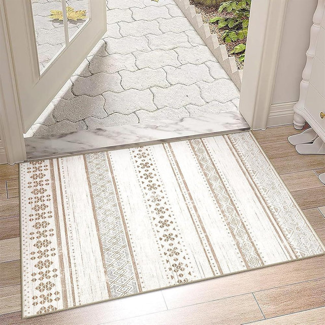BESTSWEETIE 2x3 Area Rugs for Living Room Washable Moroccan Farmhouse Neutral Geometric Low Pile Non-Slip Soft Print Pattern Rug for Bedroom Kitchen Dining Room Entryway Cream/Brown/Pink