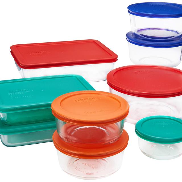 Pyrex Simply Store Glass Rectangular and Round Food Container Set (18-Piece, BPA-free)