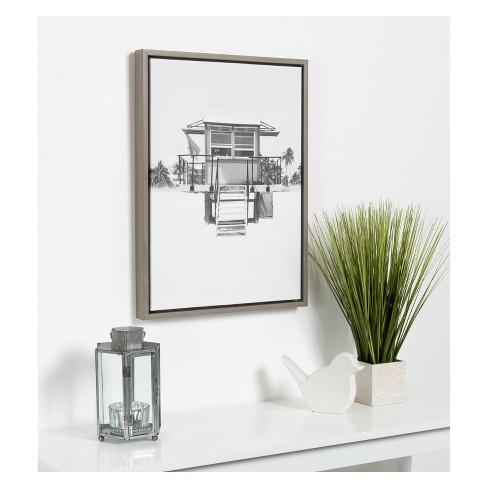 Kate & Laurel 24"x18" Sylvie Lifeguard Tower And Photo Print Framed Wall Canvas Gray