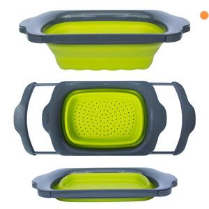 Colander Collapsible - Green & Grey - Over the Sink Colander with Handles - Folding Strainer for Kitchen 6-quart Capacity - By Comfify