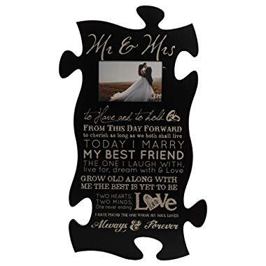 P. Graham Dunn Mr & Mrs Always & Forever 4x6 Photo Frame 22 x 13 Wood Wall Art Puzzle Piece Plaque Frame