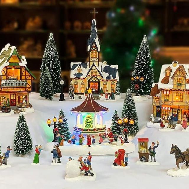 MOMENTS IN TIME Christmas Village 30 pc Set, with LED Lights, Battery Operated (not Included)