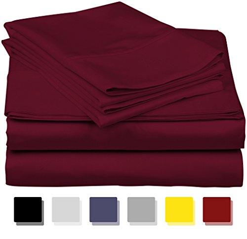 800 Thread Count 100% Egyptain Cotton Sheet Queen Burgundy Sheets Set, 4-Piece Long-Staple Combed Pure Best Sheets for Bed, Breathable, Soft & Silky Sateen Weave Fits Mattress Upto 18'' Deep Pocket