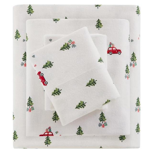 Woolrich Cotton Sheet Set Cottage Charms Print, 100% Cotton Flannel Sheets Warm & Fuzzy Bedding Set King Size Sheets, Fitted Pocket Fits Up to 14" Mattress, King Green Tree Trip 4 Piece