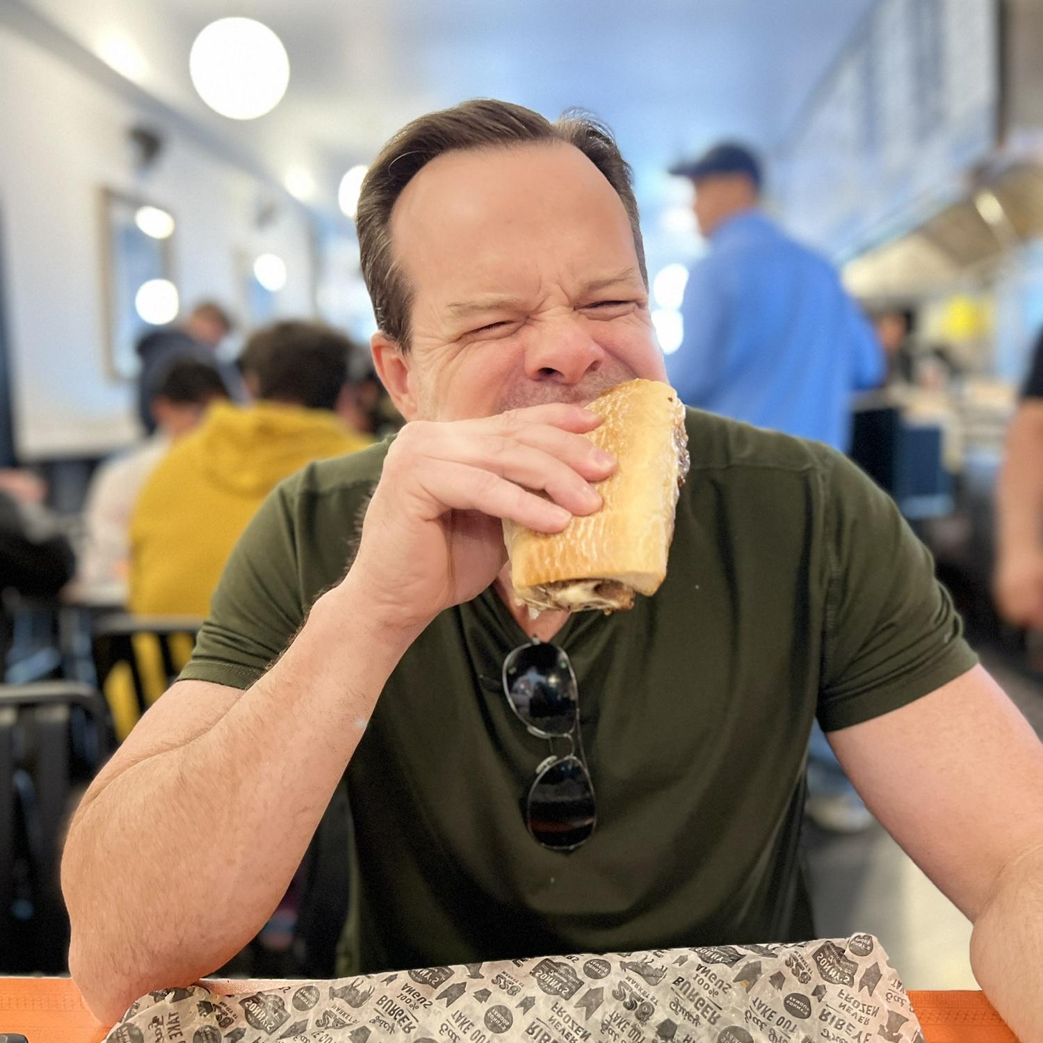 Jace celebrating Rebecca’s first Philly Cheesesteak