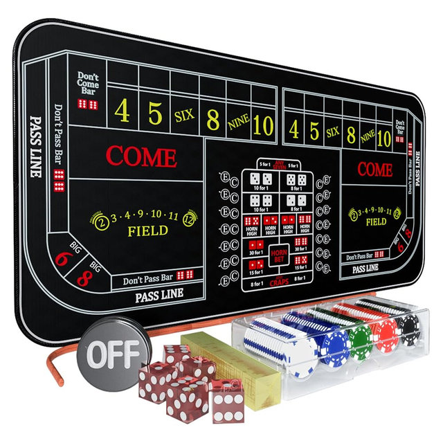 iEsstros Craps Mat 70" x 35" Craps Table Top Set Craps Table Mat Craps Table Top Mat with 5 Craps Casino Craps ON/Off Poker Button Storage Bag Craps Game Layout