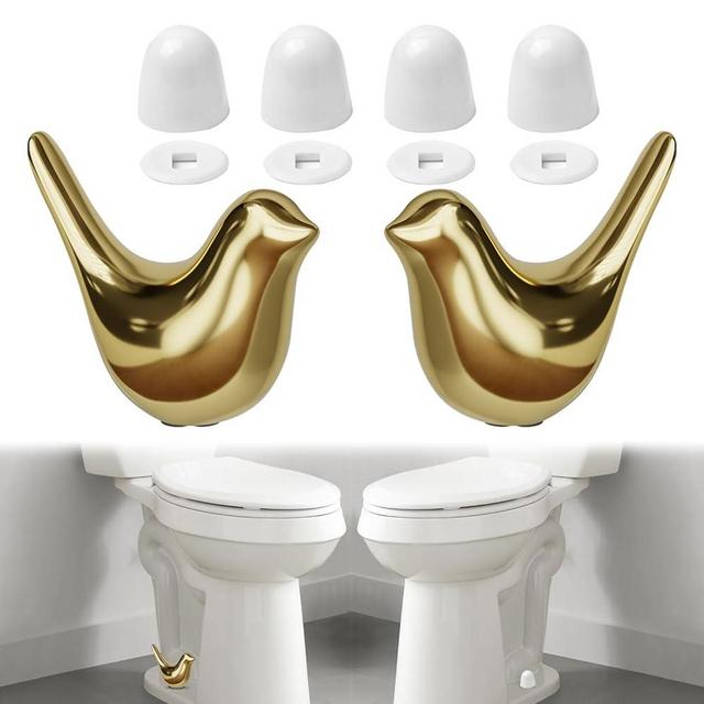 MENNTY 2Packs Ceramic Gold Birds Toilet Bolt Caps & 4Packs Universal Toilet Bolt Covers, Bathroom Decorative Toilet Floor Screw Cover Caps Easy Installation