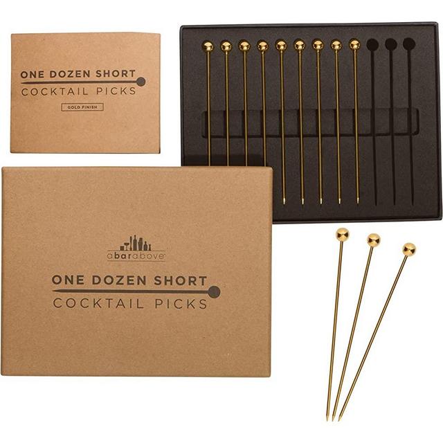 A Bar Above Gold Cocktail Picks – Regular Length 4" (Set of 12) Perfect Bar Tools, Metal Stir Sticks for Bloody Mary, Tom Collins, Olive Skewers, Drink Garnish, Shrimp or Appetizer Charcuterie