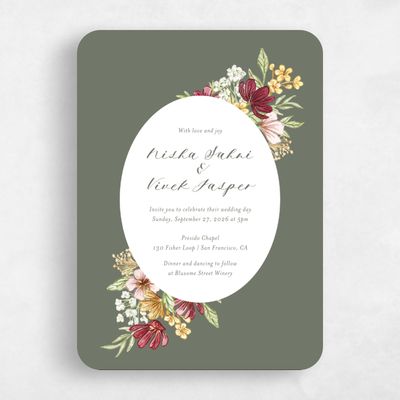 Green Rounded Wedding Invitation - Monaco Portrait