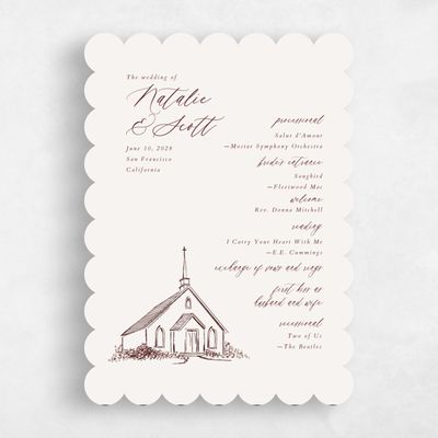 Red Scalloped Wedding Program - Chapel