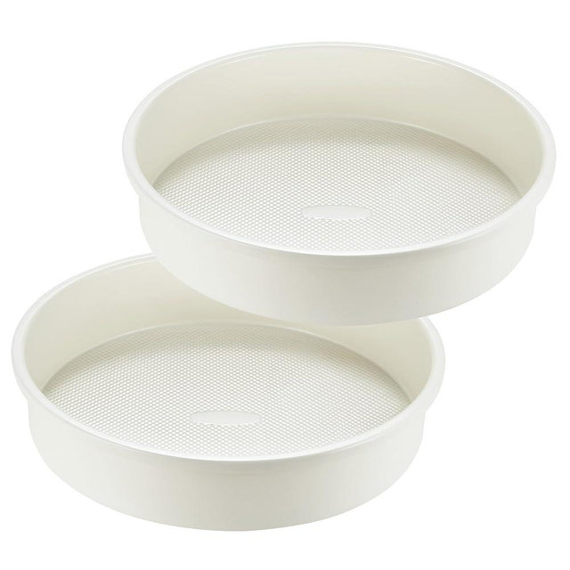 HONGBAKE 9 Inch Round Cake Pan Set of 2, Nonstick Ceramic Coating Cake Molds with Diamond Texture, Aluminized Steel Cake Pans Sets for Baking & Cheesecake, Heavy Duty & Non-Toxic (Cream, 2PCS)