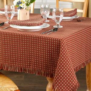 Mountain Weavers Cotton Tablecloth in Terra-Cotta and Stone, 62in x 108in