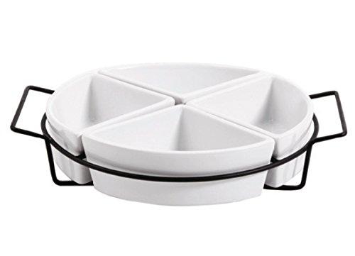 Gibson Elite Gracious Dining Dinnerware, 4-Section Tray Set with Metal Rack, White