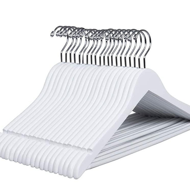 Amber Home Solid Wood Suit Coat Hangers 30 Pack, Smooth White Finish Wooden Dress Hangers with Non Slip Pant Bar, Clothes Hangers with Swivel Hook & Notches for Jacket, Pant, Shirt (White, 30)