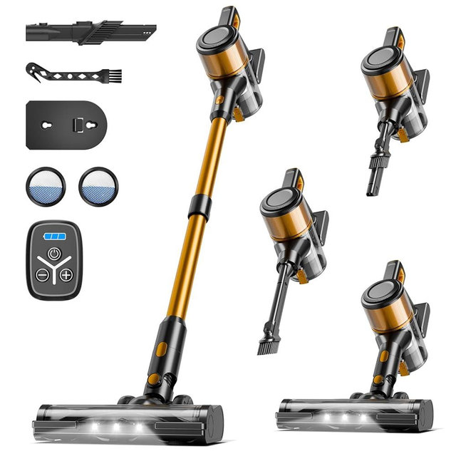 Cordless Vacuum Cleaner, 38Kpa Vacuum Cleaners for Home, 60Mins Lightweight Stick Vacuum with LED Display, Anti-Tangle & Wall Mount , 8 in 1 Lightweight Vacuum for Hard Floors Carpet Pet Hair, Gold