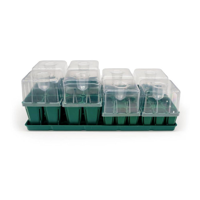 Vego garden Seedling Suite Products, 4 Pack Jumbo Seedling Trays and 4 Pack Standard Seedling Trays with Seedling Tray Lids and 10" x 20" Bottom Watering Trays