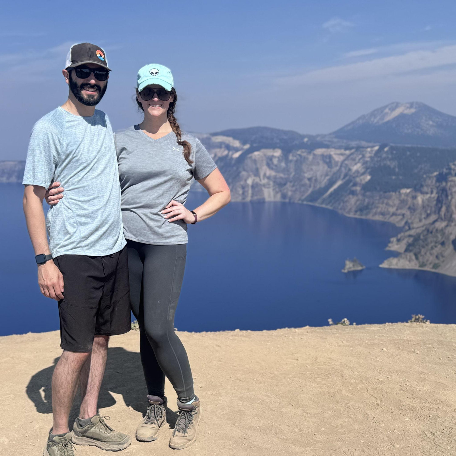 Enjoying the views (and dusty shoes) at Crater Lake National Park.