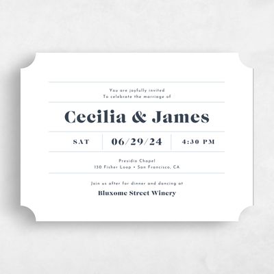 White Ticket Wedding Invitation - Henrietta Type