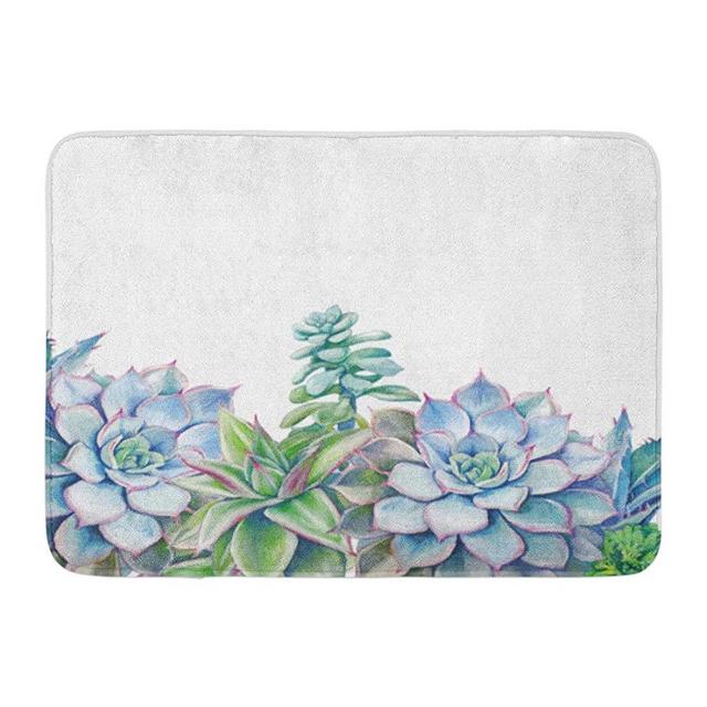 Emvency Doormats Bath Rugs Outdoor/Indoor Door Mat Flower Watercolor Succulents Hand Green Plants on White Artistic Floral Border Bathroom Decor Rug Bath Mat 16" x 24"