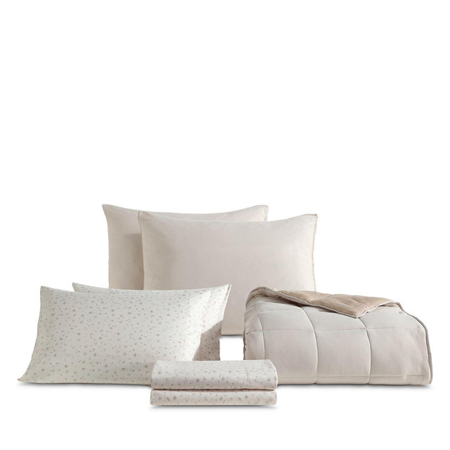 Calvin Klein Solid Washed Reversible Plush 7 Piece Comforter Set, Queen