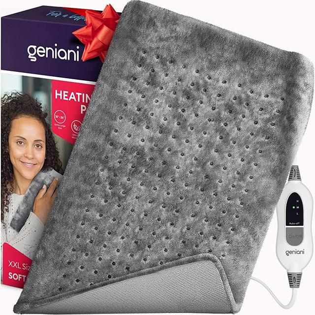 GENIANI XXL 18"x26" Heating Pad for Back Pain & Cramps Relief, Auto Shut Off, Machine Washable, Heat Pad, Holiday Gifts for All, Gifts for Women, Gifts for Men, Heat Patch (Soft Gray)