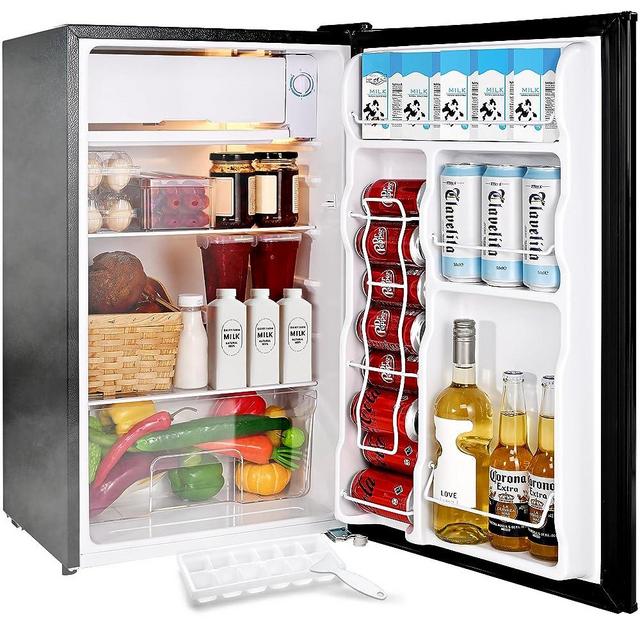 EUHOMY 3.2 Cu.Ft Mini Fridge with Freezer, Single Door Compact Refrigerator, LED light, Adjustable Thermostat, Mini Refrigerator Energy Saving, Mini fridge for Bedroom, Dorm, Office, Apartment, Black