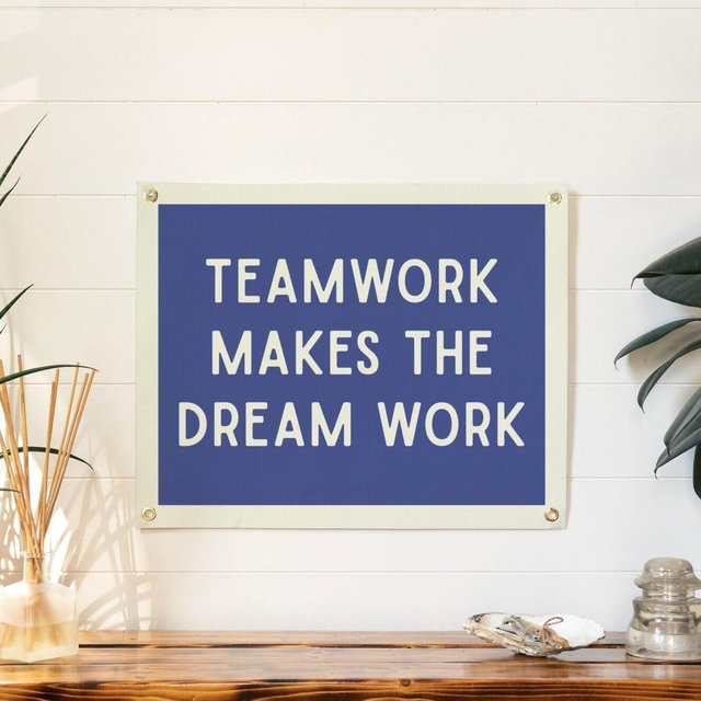 Teamwork Felt Banner | Inspirational Poster, Motivational Art, Teamwork Dream Work Pennant, Positive Wall Decor, Classic Home Accent Gift