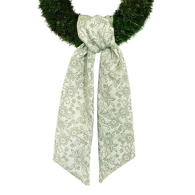 Spring Wreath Sash for Front Door, Green Floral Leaves Burlap Sash 3D Relief Texture Wreath Accessories for Home Wedding Birthday Decorations