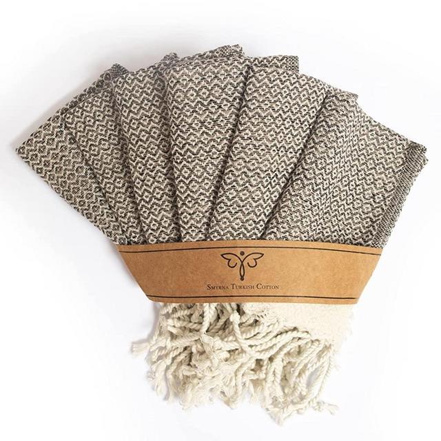 Smyrna Turkish Cotton Kitchen Dish Towels Pack of 6 | 100% Natural Cotton,12x12 Inches | Machine Washable Wash Cloths | Ultra Soft, Absorbent, Prewashed and Quick Dry Turkish Dish Towels (Latte 12x12)